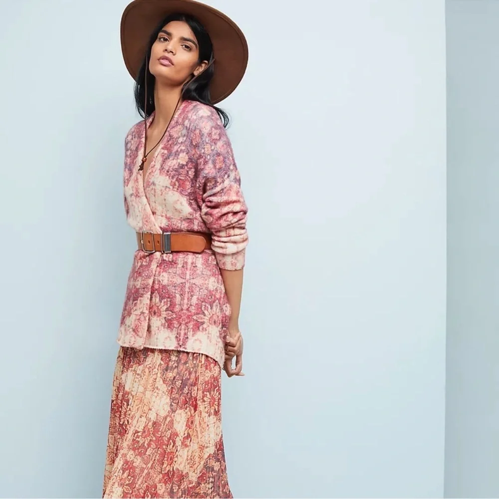 Anthropologie Akemi + Kin Open Front Oversized Warm Cozy Flower Boho Cardigan
